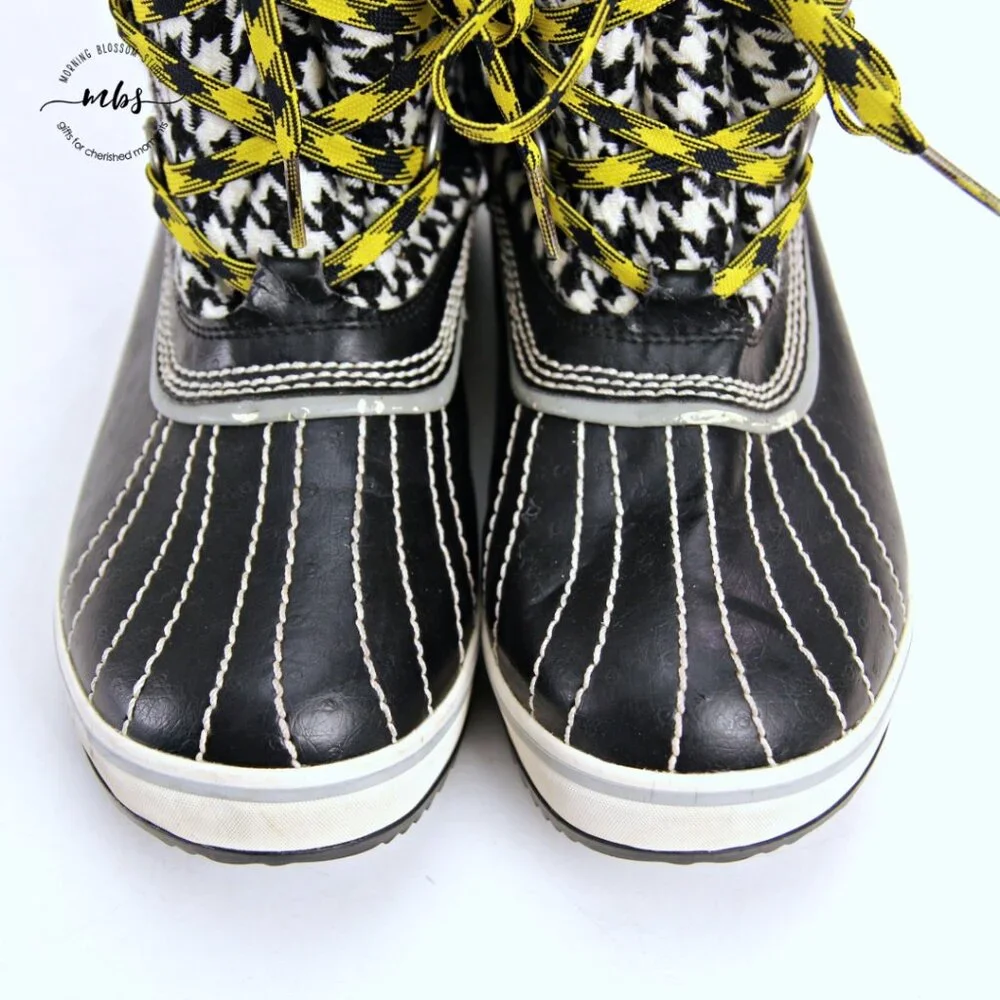 Sorel Tivoli Houndstooth Boots Black White Women 10